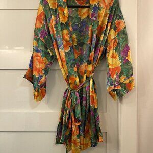 VICTORIA'S SECRET 90 Gold Label Vintage Floral Satin Peignoir Robe Sz M